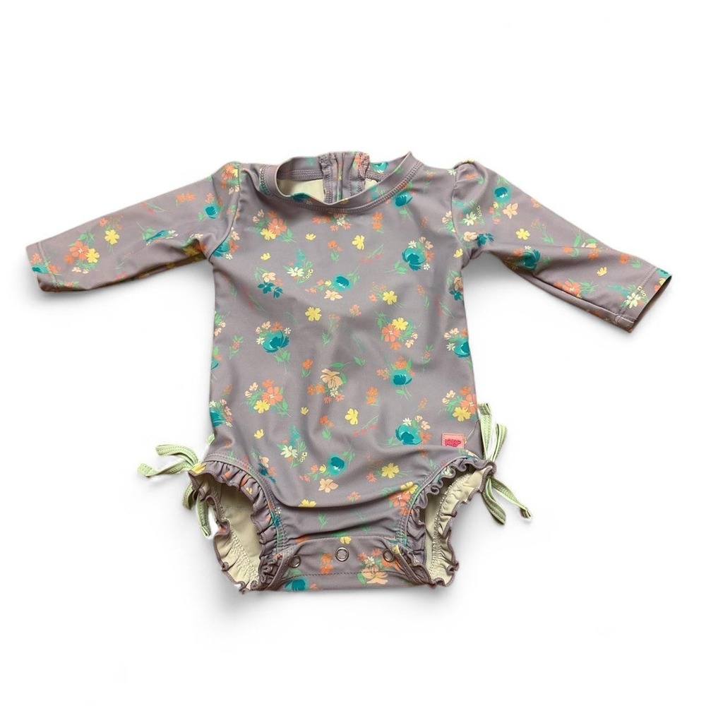Ruffle butts Purple floral long sleeve swimsuit  3-6months